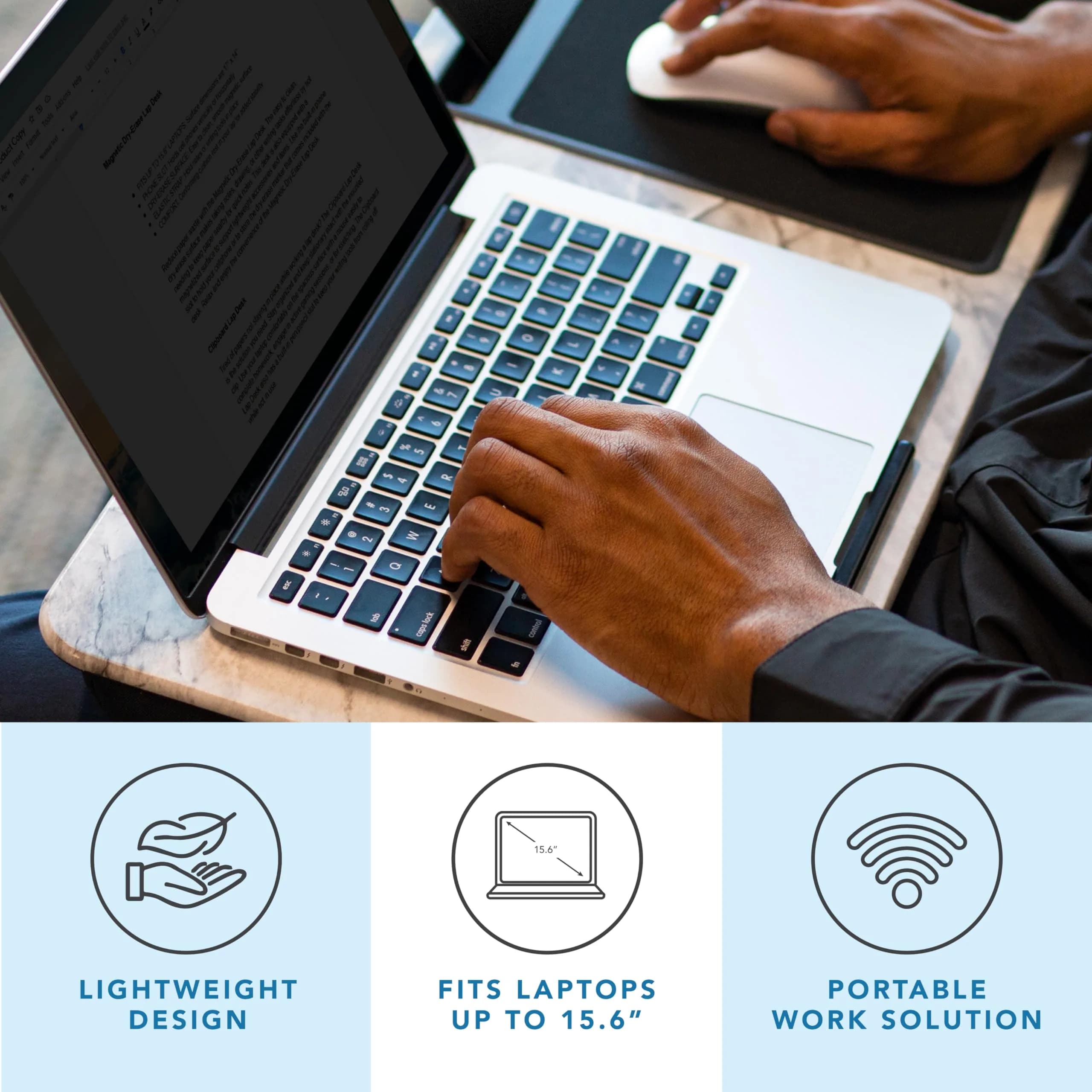 LapGear Home Office Lap Desk with Device Ledge, Mouse Pad, and Phone Holder | White Marble Finish for Laptops up to 15.6" - view 2