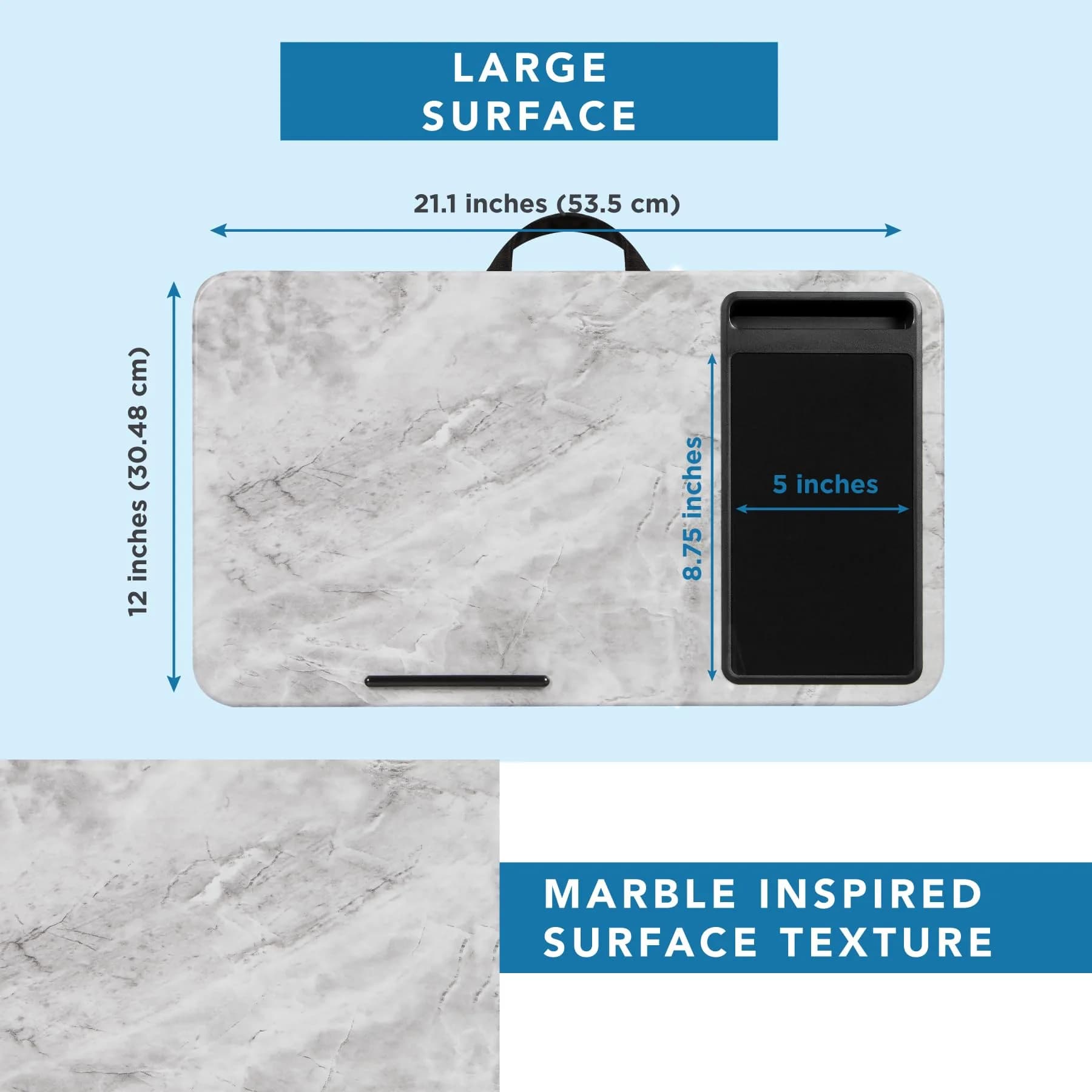LapGear Home Office Lap Desk with Device Ledge, Mouse Pad, and Phone Holder | White Marble Finish for Laptops up to 15.6" - view 5