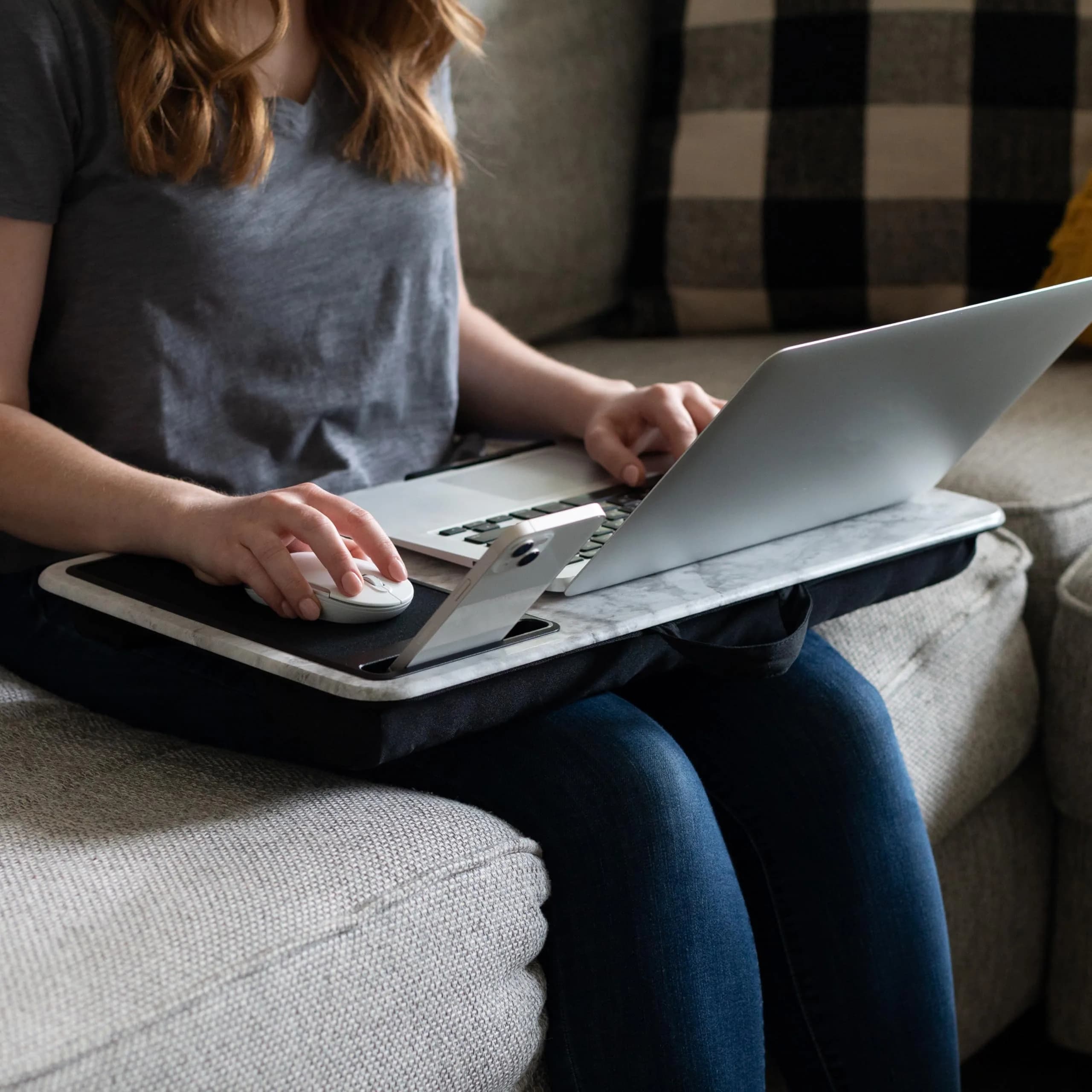 LapGear Home Office Lap Desk with Device Ledge, Mouse Pad, and Phone Holder | White Marble Finish for Laptops up to 15.6" - view 6