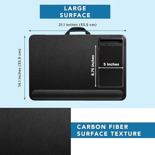 LapGear Home Office Pro Lap Desk - Black Carbon, Fits 15.6” Laptops | Ergonomic Design with Mouse Pad & Phone Slot thumbnail 5