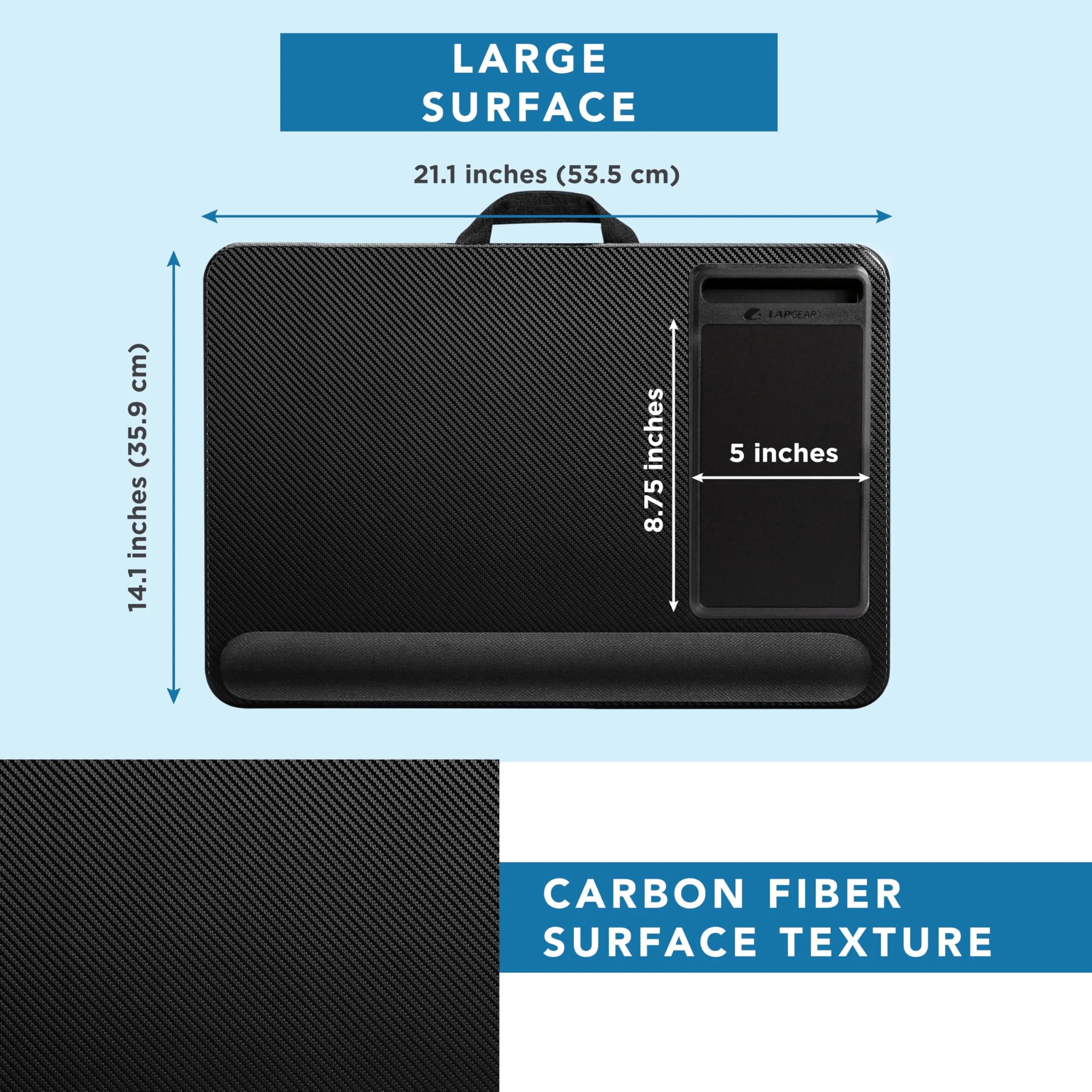 LapGear Home Office Pro Lap Desk - Black Carbon, Fits 15.6” Laptops | Ergonomic Design with Mouse Pad & Phone Slot - view 5