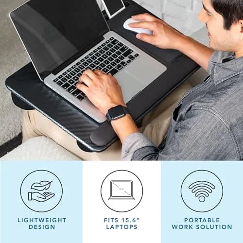 LapGear Home Office Pro Lap Desk - Black Carbon, Fits 15.6” Laptops | Ergonomic Design with Mouse Pad & Phone Slot thumbnail 2
