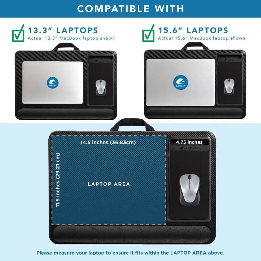 LapGear Home Office Pro Lap Desk - Black Carbon, Fits 15.6” Laptops | Ergonomic Design with Mouse Pad & Phone Slot thumbnail 3