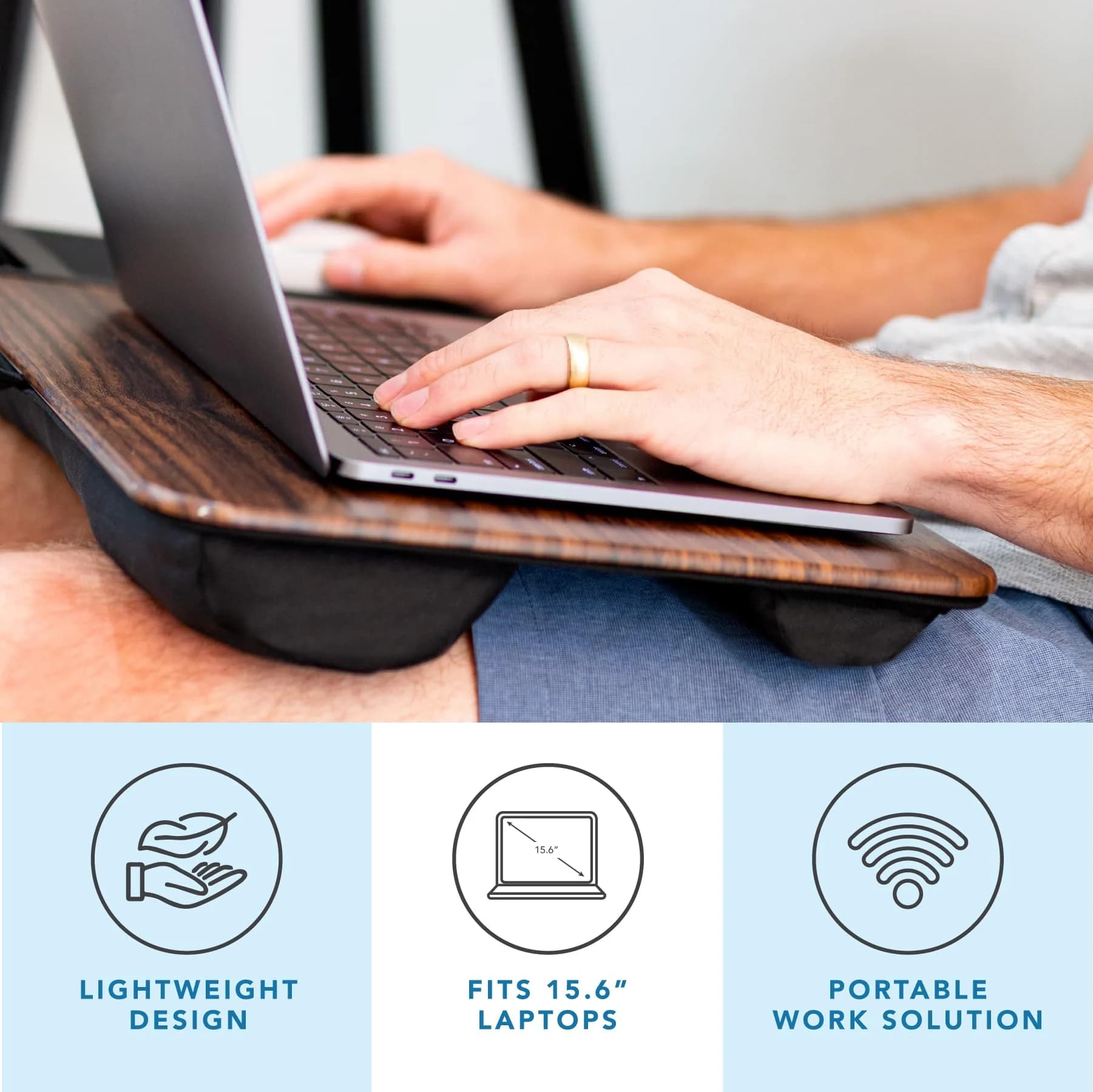 LapGear Home Office Lap Desk with Device Ledge, Mouse Pad, and Phone Holder | Espresso Woodgrain Finish for Laptops up to 15.6" - view 2