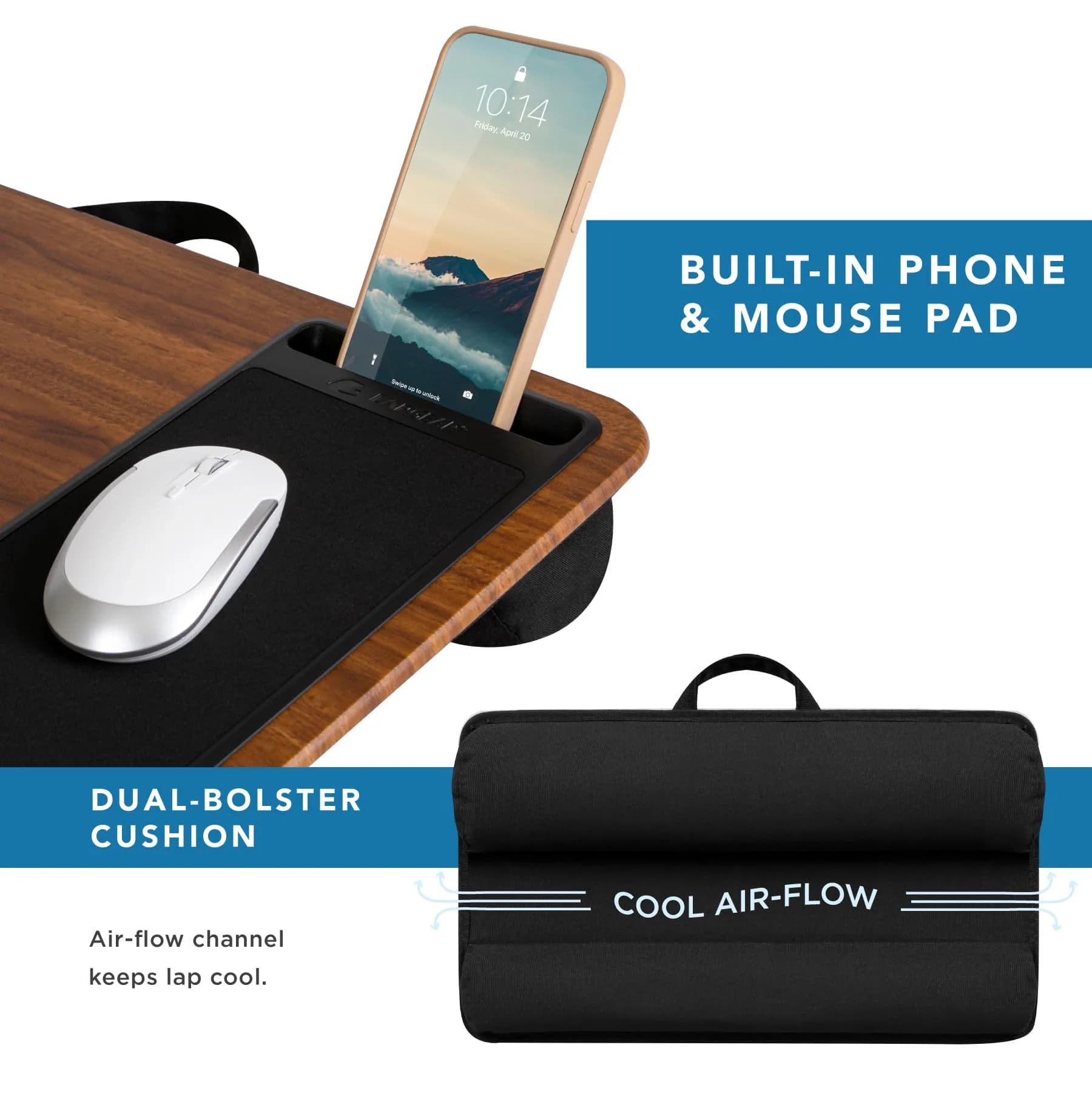 LapGear Home Office Lap Desk with Device Ledge, Mouse Pad, and Phone Holder | Espresso Woodgrain Finish for Laptops up to 15.6" - view 4