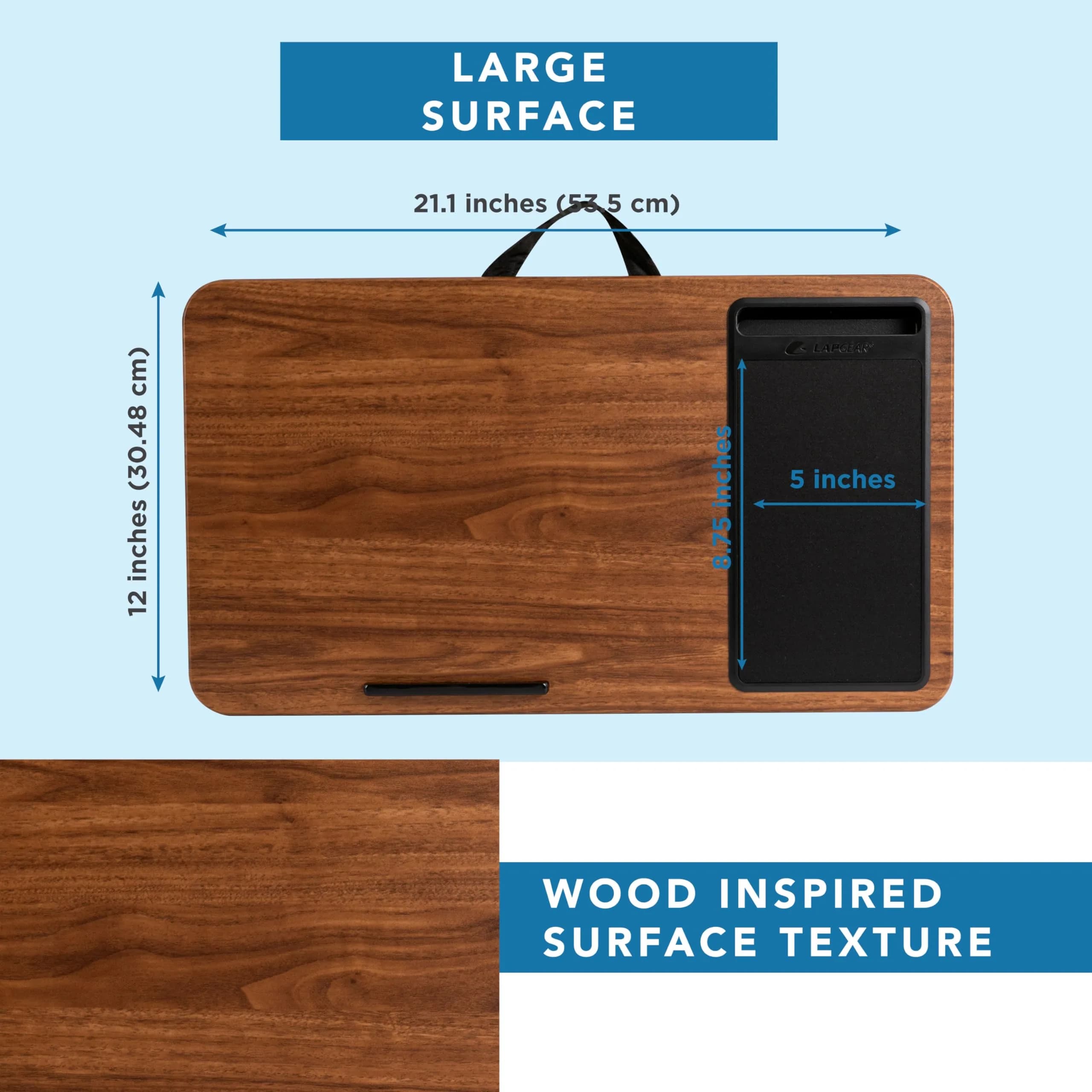LapGear Home Office Lap Desk with Device Ledge, Mouse Pad, and Phone Holder | Espresso Woodgrain Finish for Laptops up to 15.6" - view 5