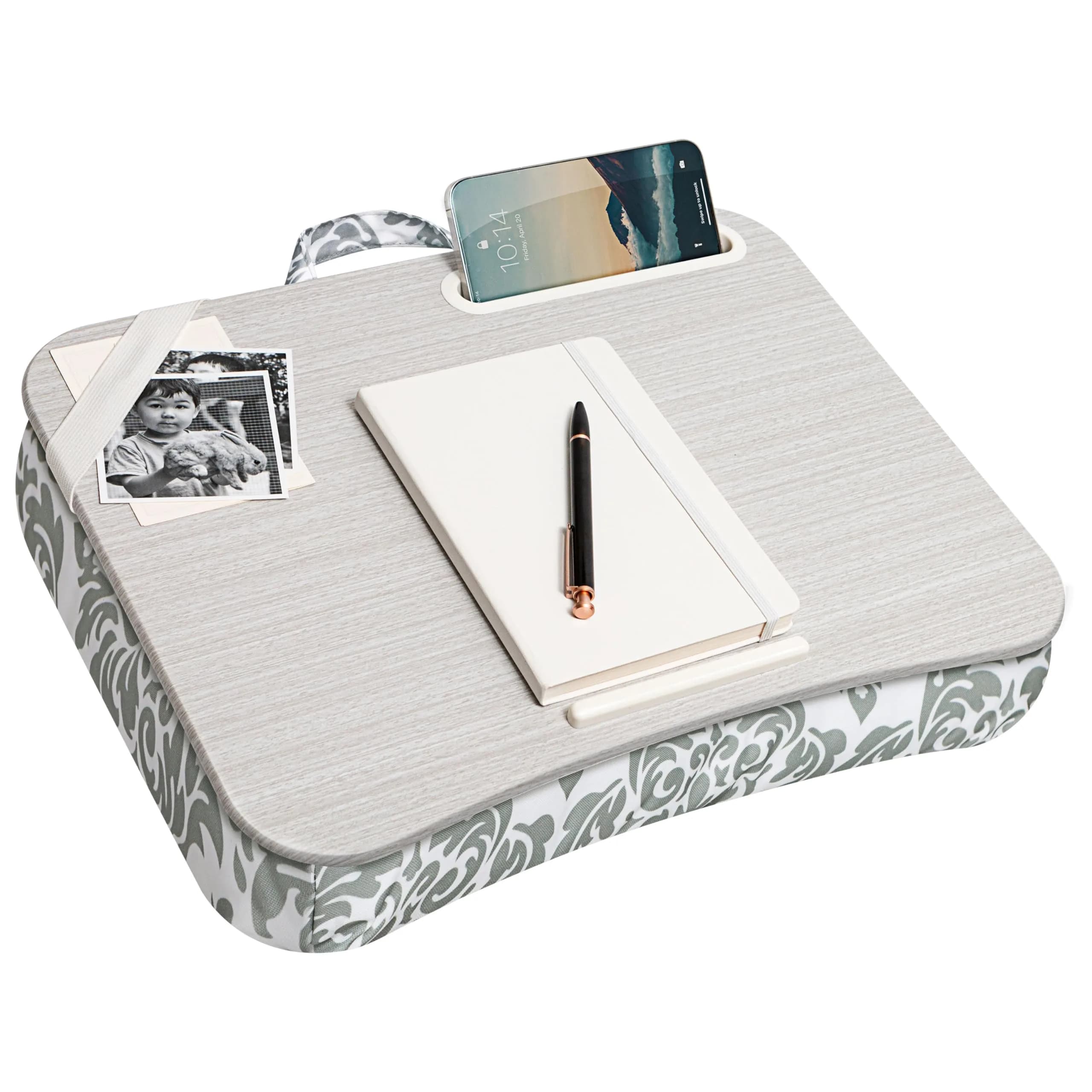 LapGear Designer Lap Desk – Gray Damask, Fits 15.6” Laptops | Portable Workspace for Students & Professionals — Gray Damask