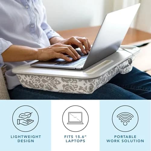 LapGear Designer Lap Desk – Gray Damask, Fits 15.6” Laptops | Portable Workspace for Students & Professionals thumbnail 2