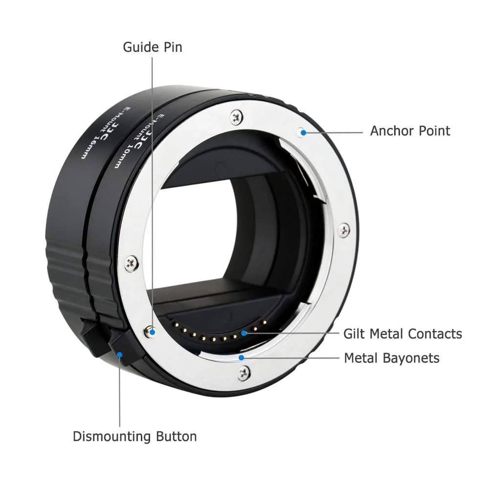 JJC Auto Focus Macro Extension Tube Set for Sony E Mount Cameras & Lenses | 10mm & 16mm Tubes for Macro Photography - view 3