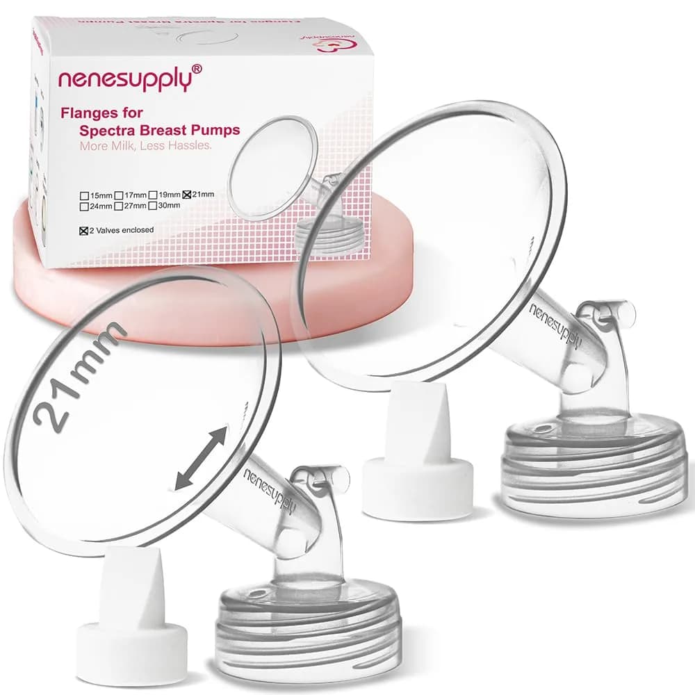 NENESUPPLY 19mm (XS) Breast Pump Flanges 2-Pack | Compatible with Spectra S1/S2/9+ — Flange 21mm + Valves