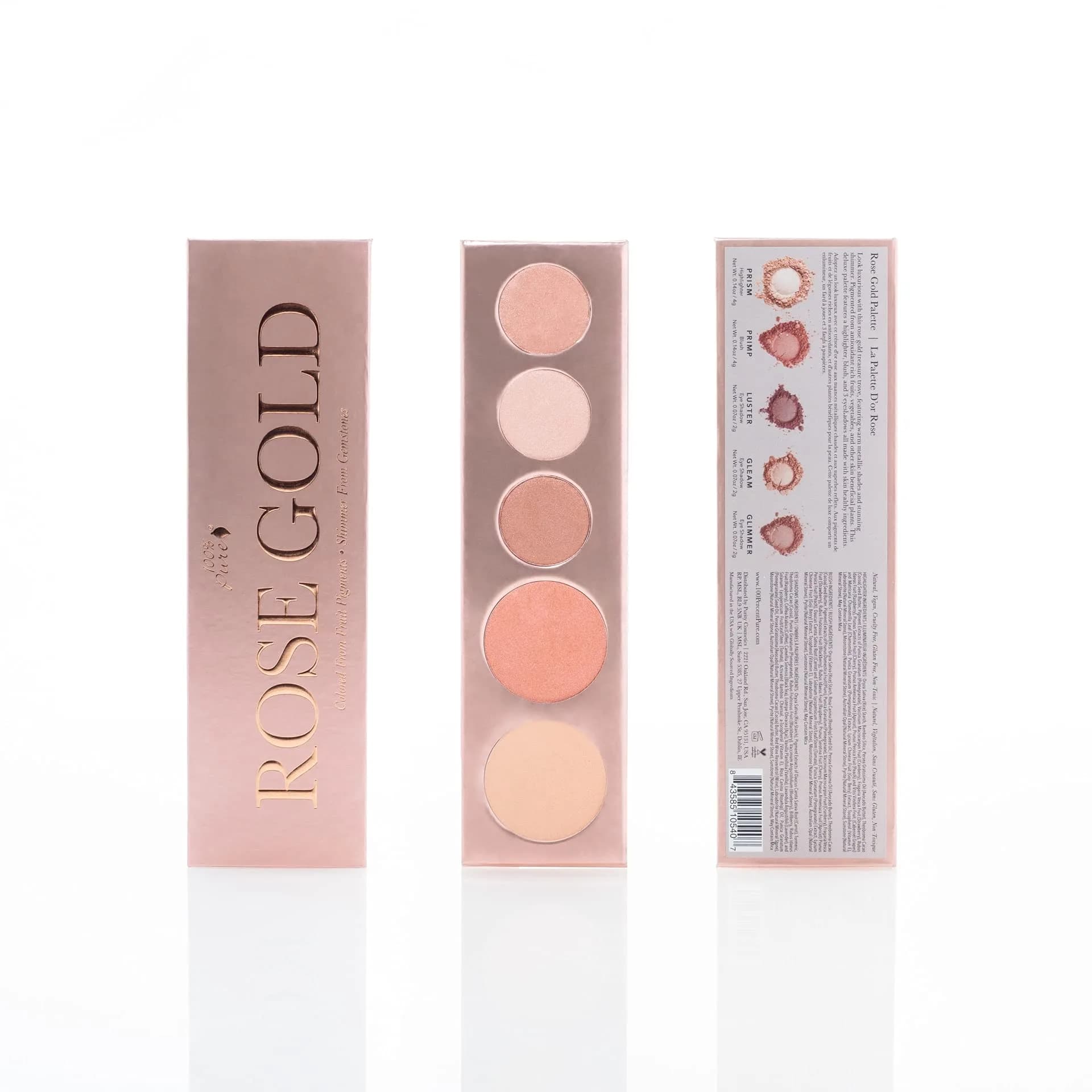 100% PURE Rose Gold Makeup Palette All in One Compact 3, Rose Gold | Natural Fruit Pigmented Multi-Use Face & Eye Makeup - view 2