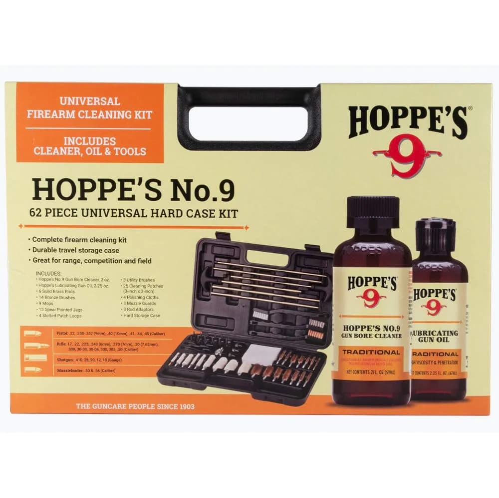 Hoppe's Deluxe Gun Cleaning Kit - 62 Piece | Complete Firearm Maintenance Set with Oil & Cleaner — Multi