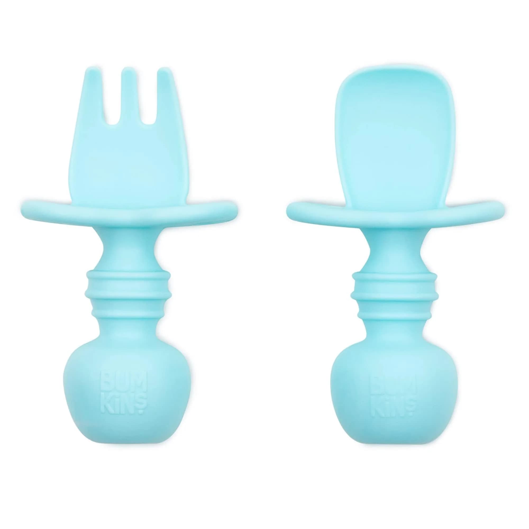 Bumkins Baby Flatware Set, Chewtensils Silicone Spoons & Forks, 6+ Months, Blue | Soft, Safe, Self-Feeding Practice — B1 Blue-SFI