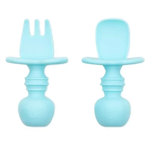 Bumkins Baby Flatware Set, Chewtensils Silicone Spoons & Forks, 6+ Months, Blue | Soft, Safe, Self-Feeding Practice thumbnail 1