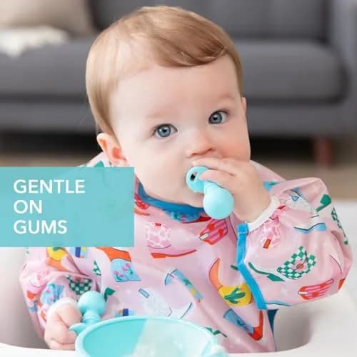 Bumkins Baby Flatware Set, Chewtensils Silicone Spoons & Forks, 6+ Months, Blue | Soft, Safe, Self-Feeding Practice thumbnail 2