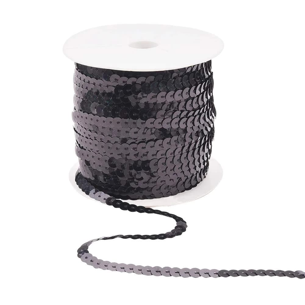 PH PandaHall Black Sequin Trim 6mm Wide 100 Yards | Sparkly Craft Ribbon for Sewing & Costumes