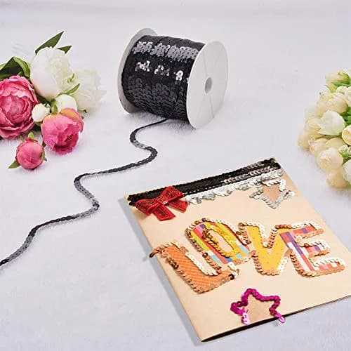 PH PandaHall Black Sequin Trim 6mm Wide 100 Yards | Sparkly Craft Ribbon for Sewing & Costumes thumbnail 5