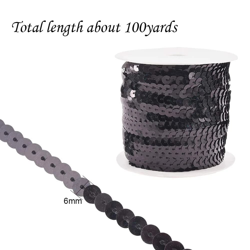 PH PandaHall Black Sequin Trim 6mm Wide 100 Yards | Sparkly Craft Ribbon for Sewing & Costumes - view 2
