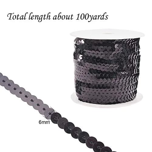 PH PandaHall Black Sequin Trim 6mm Wide 100 Yards | Sparkly Craft Ribbon for Sewing & Costumes thumbnail 2