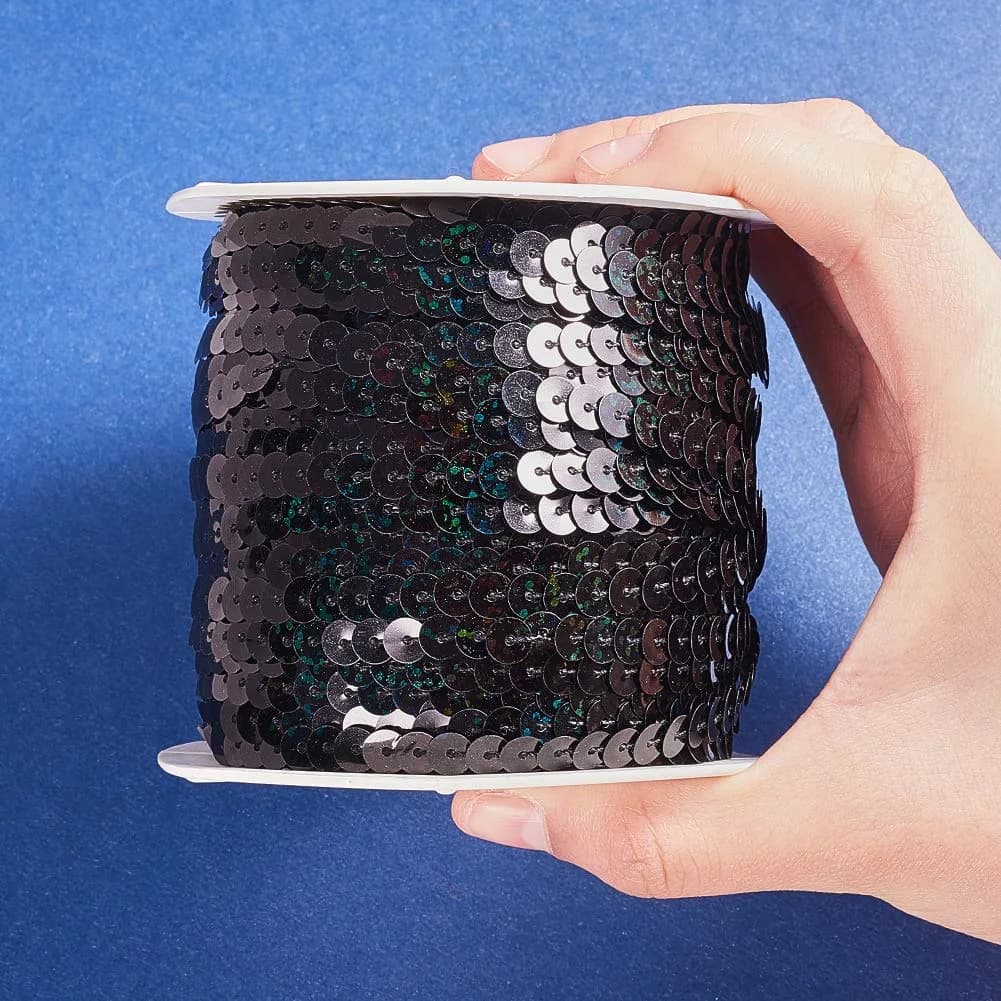 PH PandaHall Black Sequin Trim 6mm Wide 100 Yards | Sparkly Craft Ribbon for Sewing & Costumes - view 3