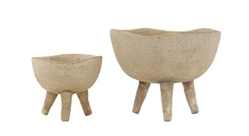 Creative Co-Op Round Terra-cotta Bowl with 3-Legs and Distressed Finish, Cream | Rustic Indoor/Outdoor Decor thumbnail 7