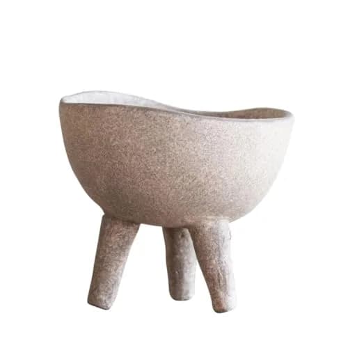 Creative Co-Op Round Terra-cotta Bowl with 3-Legs and Distressed Finish, Cream | Rustic Indoor/Outdoor Decor thumbnail 3