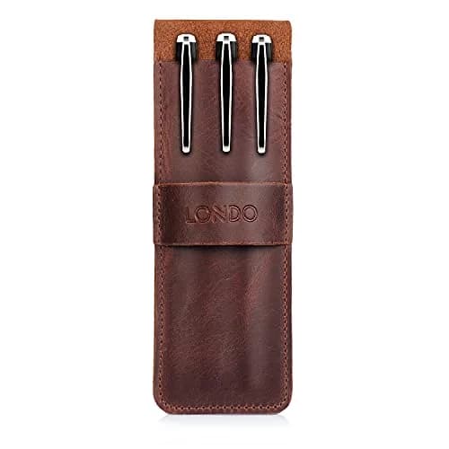 Londo Genuine Leather Pen and Pencil Case with Tuck in Flap | Classic Desk Organizer thumbnail 2