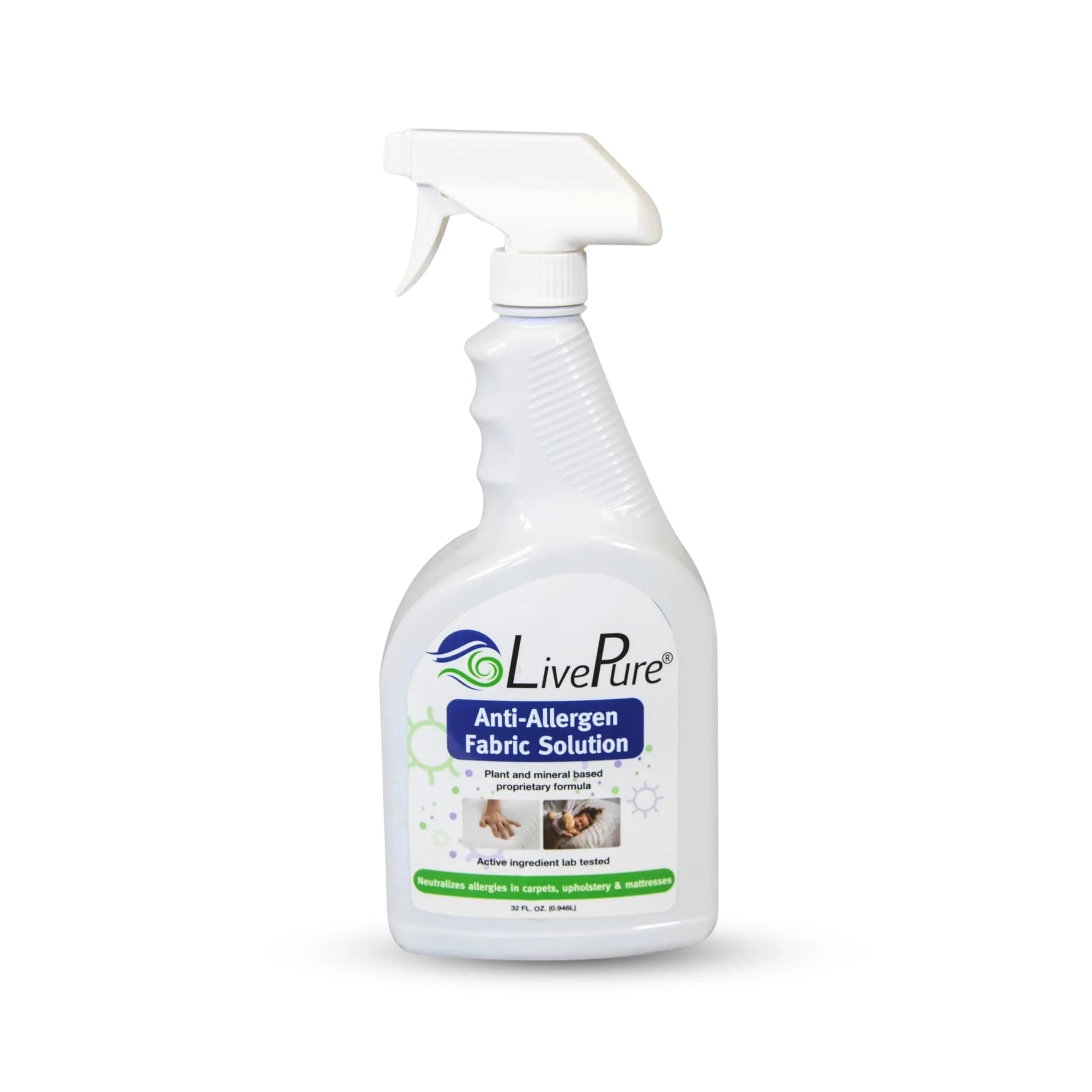 LivePure Anti-Allergen Fabric Spray 1893ml (64 Fl Oz) | Plant & Mineral-Based Formula for Household Surfaces — White