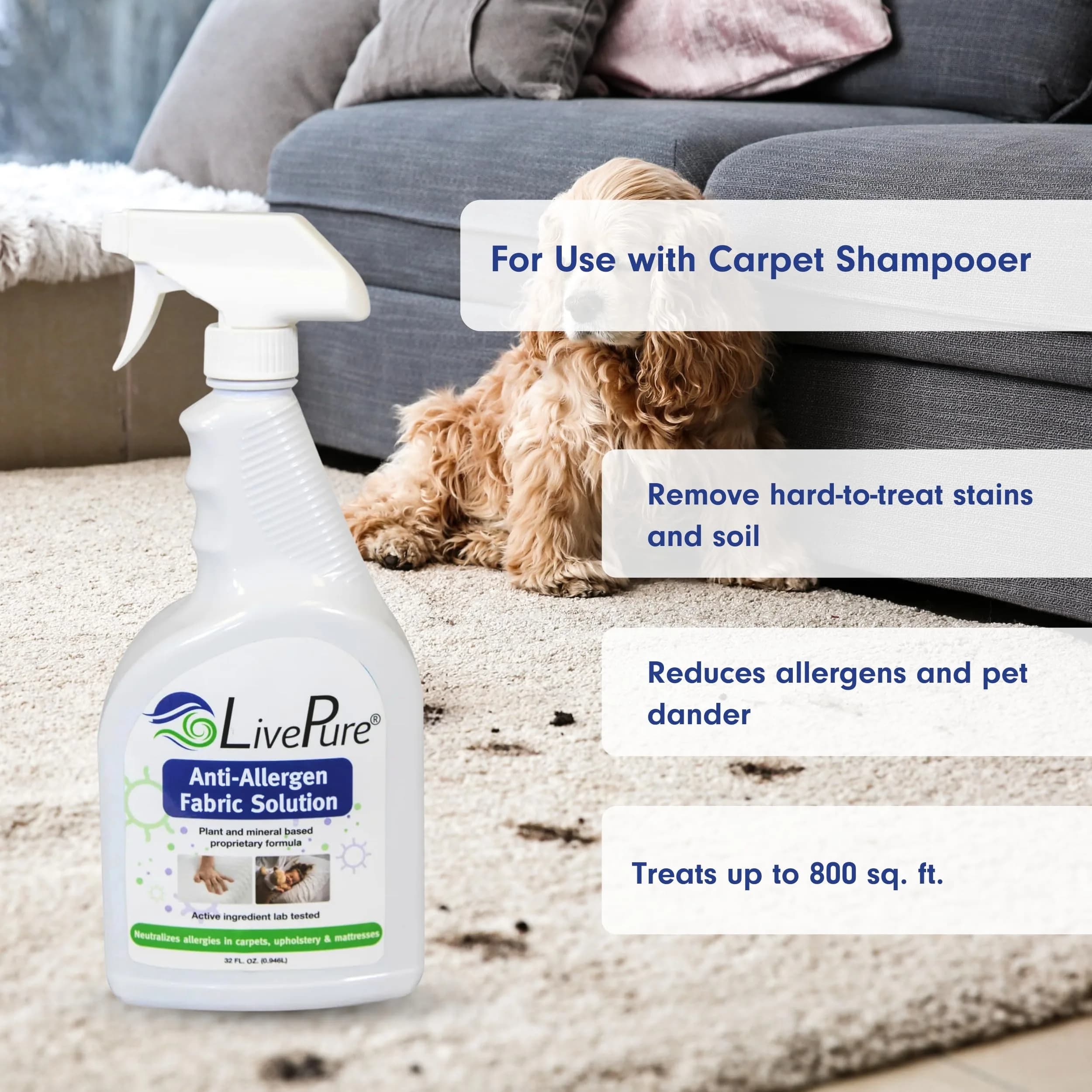 LivePure Anti-Allergen Fabric Spray 946ml (32 Fl Oz) | Neutralizes 97% of Allergens - view 6