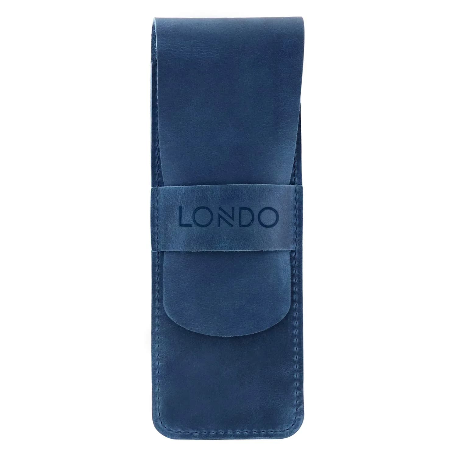 Londo Genuine Leather Pen and Pencil Case with Tuck in Flap | Classic Desk Organizer in 6 Colors — Blue