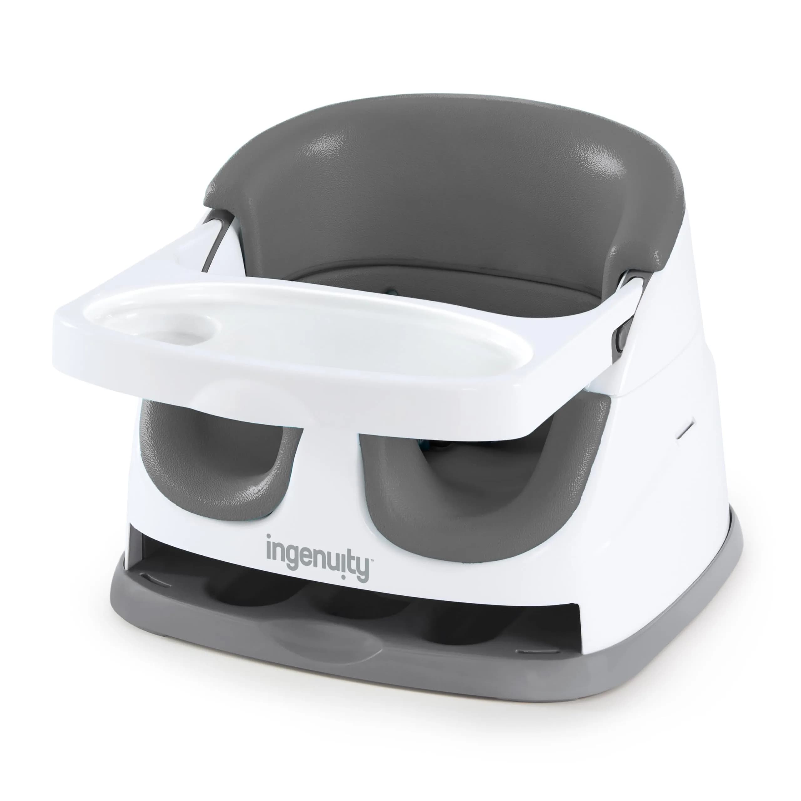Ingenuity Baby Base 2-in-1 Booster Feeding and Floor Seat with Self-Storing Tray - Slate | 43.8cm x 38.7cm x 29.8cm - main product image