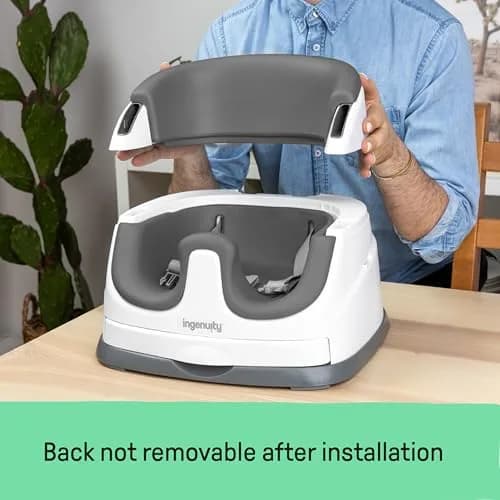 Ingenuity Baby Base 2-in-1 Booster Feeding and Floor Seat with Self-Storing Tray - Slate | 43.8cm x 38.7cm x 29.8cm thumbnail 4