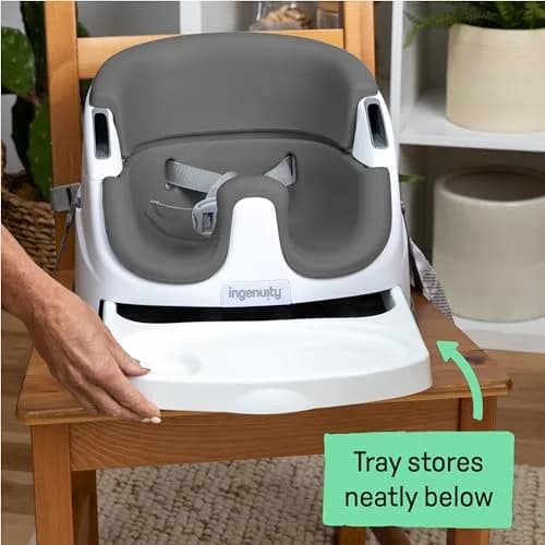 Ingenuity Baby Base 2-in-1 Booster Feeding and Floor Seat with Self-Storing Tray - Slate | 43.8cm x 38.7cm x 29.8cm thumbnail 5
