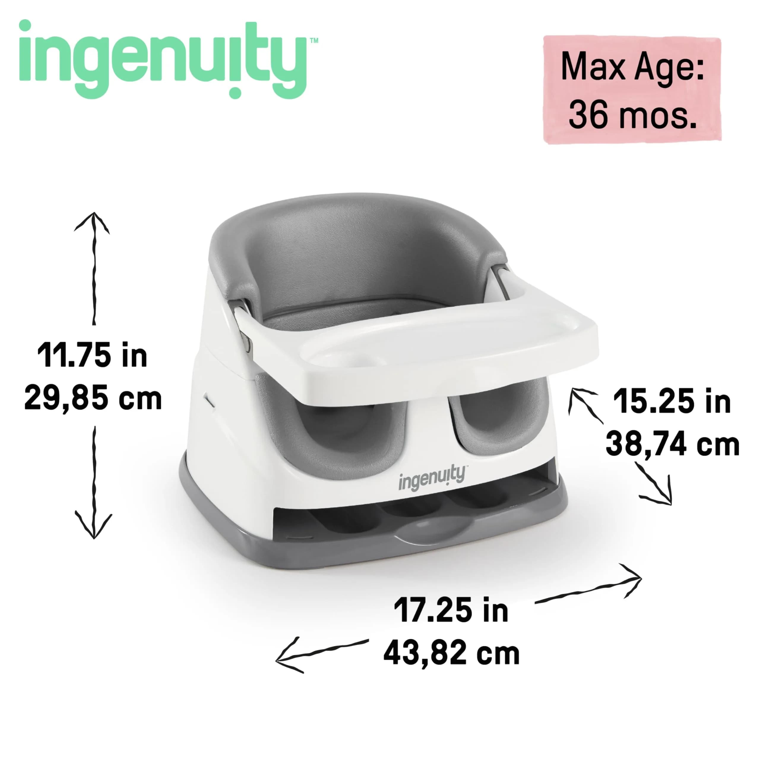 Ingenuity Baby Base 2-in-1 Booster Feeding and Floor Seat with Self-Storing Tray - Slate | 43.8cm x 38.7cm x 29.8cm - view 6