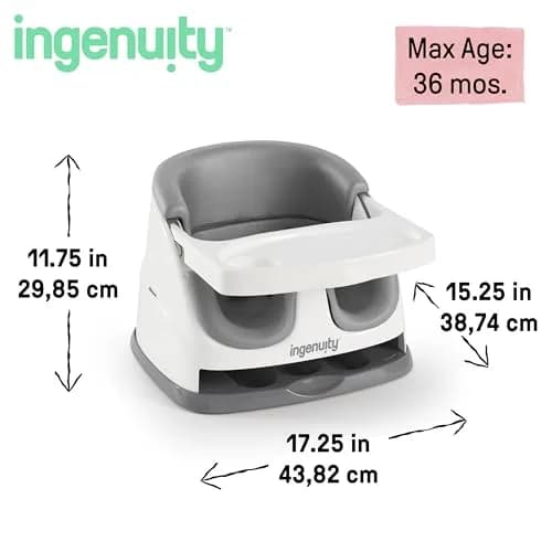 Ingenuity Baby Base 2-in-1 Booster Feeding and Floor Seat with Self-Storing Tray - Slate | 43.8cm x 38.7cm x 29.8cm thumbnail 6
