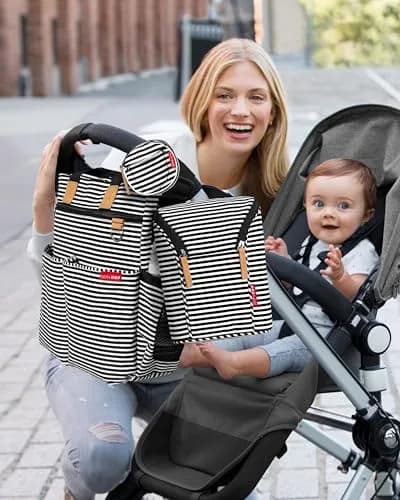 Skip Hop Insulated Double Baby Bottle Cooler Bag, Black & White Stripe 6.75" x 3.5" x 9" (17.1cm x 8.9cm x 22.9cm) | Keeps Bottles Warm or Cold for Hours thumbnail 5