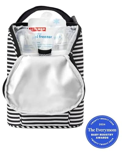 Skip Hop Insulated Double Baby Bottle Cooler Bag, Black & White Stripe 6.75" x 3.5" x 9" (17.1cm x 8.9cm x 22.9cm) | Keeps Bottles Warm or Cold for Hours thumbnail 2
