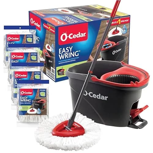 O-Cedar Easywring Microfiber Spin Mop & Bucket System with 4 Extra Refills | Hands-Free Wringing for Quick, Hygienic Floors thumbnail 1