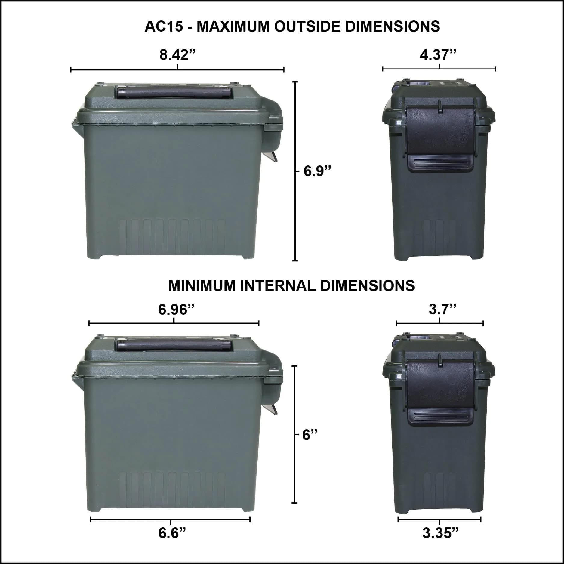 MTM AC15-11 Mini Ammo Can 17.03 cm (6.7") x 8.74 cm (3.4") x 15 cm (5.9") | Water-Resistant Seal, Padlock Tabs, 5.44 kg (12 lb) Capacity - view 6