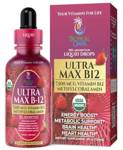Tropical Oasis Ultra Max B12 Liquid Drops 4oz | Max 5000mcg Max Potency, Vegan, Strawberry Flavor thumbnail 1