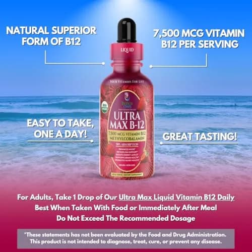 Tropical Oasis Ultra Max B12 Liquid Drops 4oz | Max 5000mcg Max Potency, Vegan, Strawberry Flavor thumbnail 5