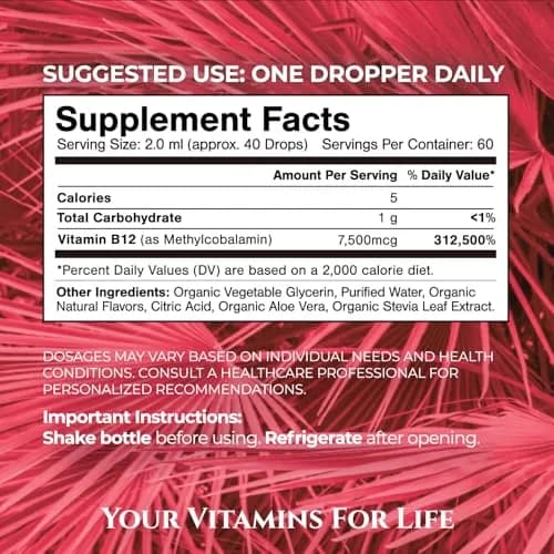 Tropical Oasis Ultra Max B12 Liquid Drops 4oz | Max 5000mcg Max Potency, Vegan, Strawberry Flavor thumbnail 2