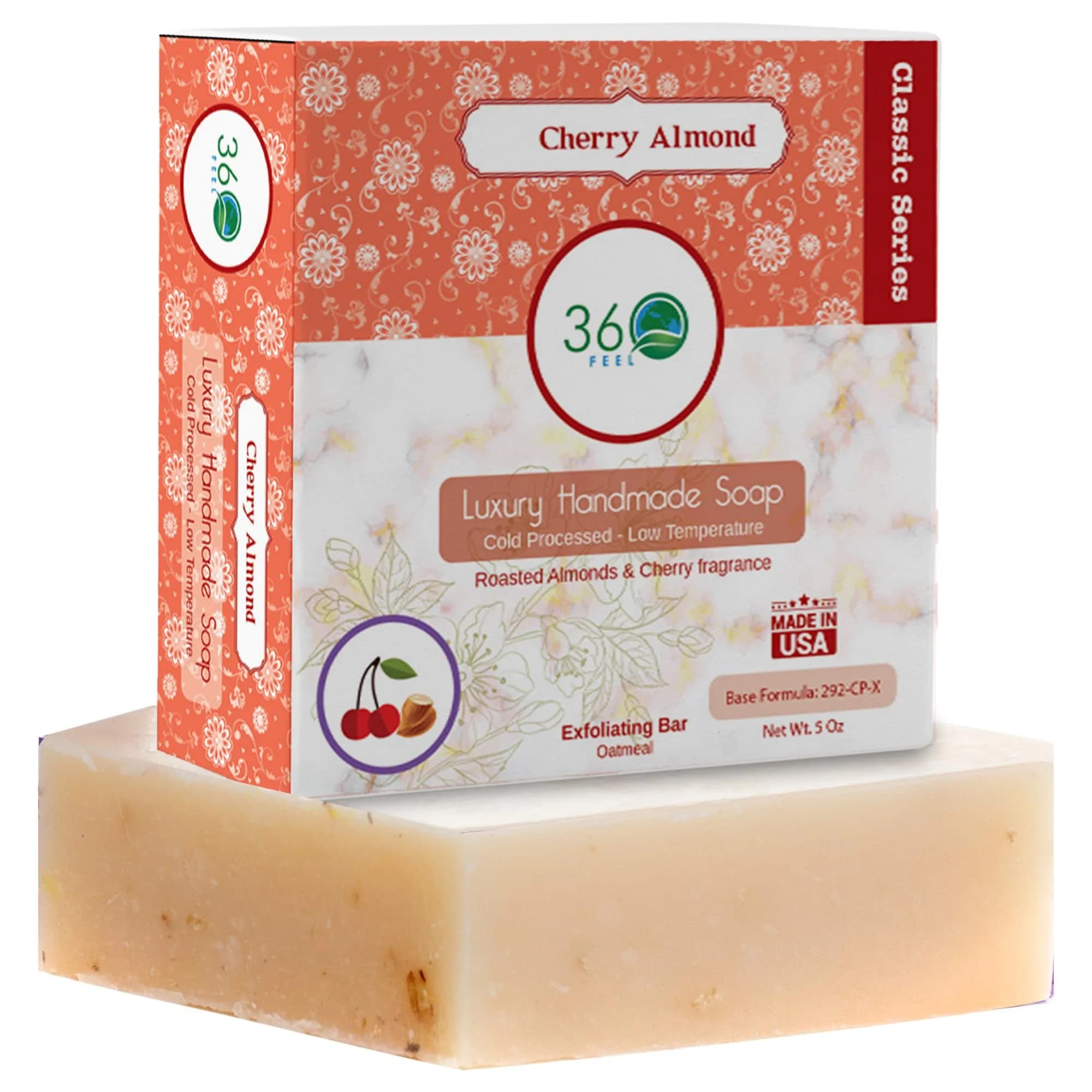 360Feel Handmade Castile Soap - Cherry Almond, 5 oz | Nourishing, Cruelty-Free & Gluten-Free - main product image