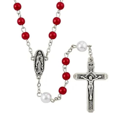Autom Our Lady of Guadalupe Catholic Rosary Devotional Prayer Beads with Marian Centerpiece, 12-Count, Red Pearl | Classic Catholic Prayer Beads for Daily Reflection thumbnail 1