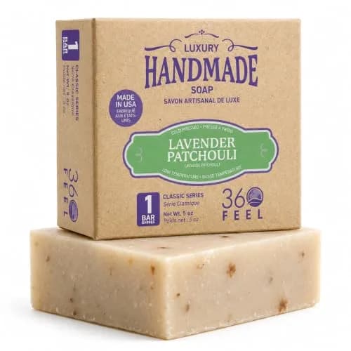 360Feel Lavender Patchouli Castile Soap - Handmade in USA - All-Natural, Cold-Processed, 5 oz | Deep Hydration & Relaxation thumbnail 1