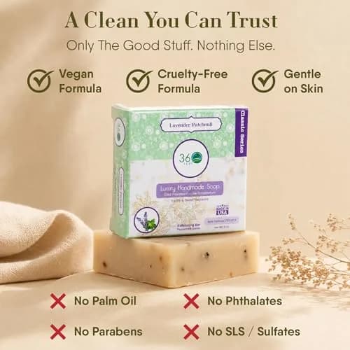 360Feel Lavender Patchouli Castile Soap - Handmade in USA - All-Natural, Cold-Processed, 5 oz | Deep Hydration & Relaxation thumbnail 4