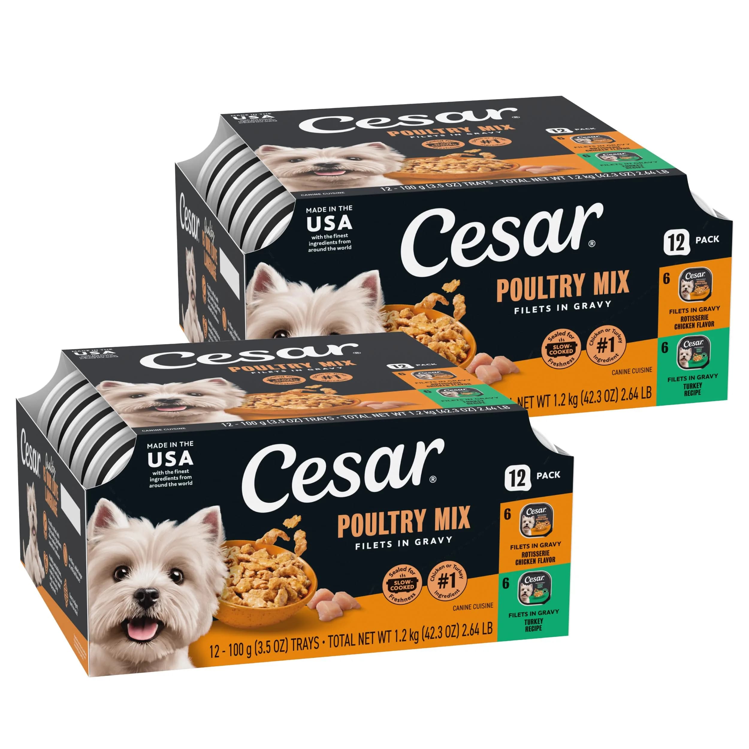 Cesar Filets in Gravy Wet Dog Food Poultry Mix 3.5 oz | Made in USA with Natural Ingredients