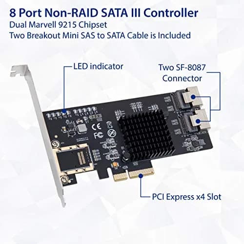 Syba 8 Port SATA III PCI-e x4 Expansion Card for FreeNAS & ZFS RAID - SI-PEX40137 thumbnail 2