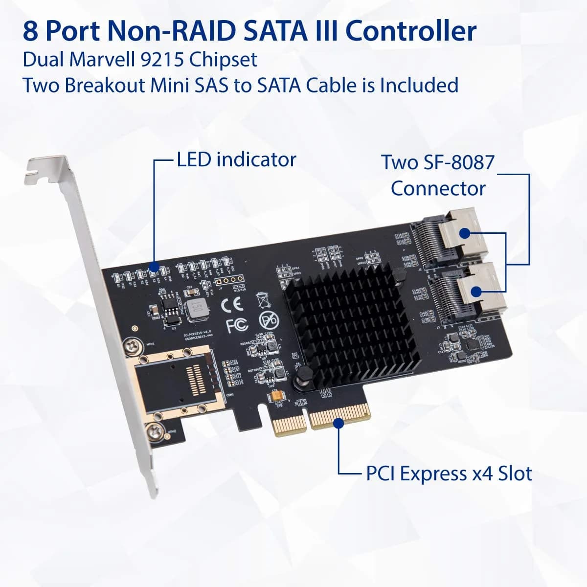 Syba 8 Port SATA III PCI-e x4 Expansion Card for FreeNAS & ZFS RAID - SI-PEX40137 thumbnail 2