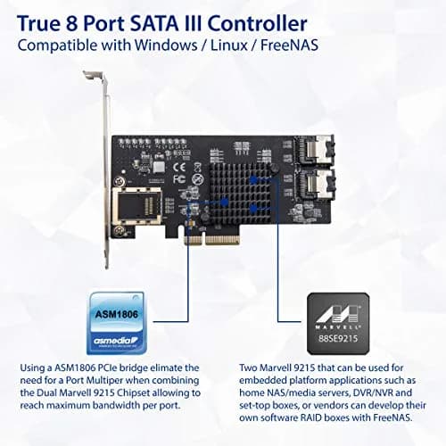 Syba 8 Port SATA III PCI-e x4 Expansion Card for FreeNAS & ZFS RAID - SI-PEX40137 thumbnail 3